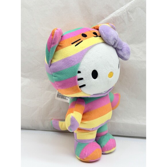Hello Kitty Pastel Striped Sanrio GUND Plush Toy In Pusheen Cat Rainbow Costume - Picture 2 of 11